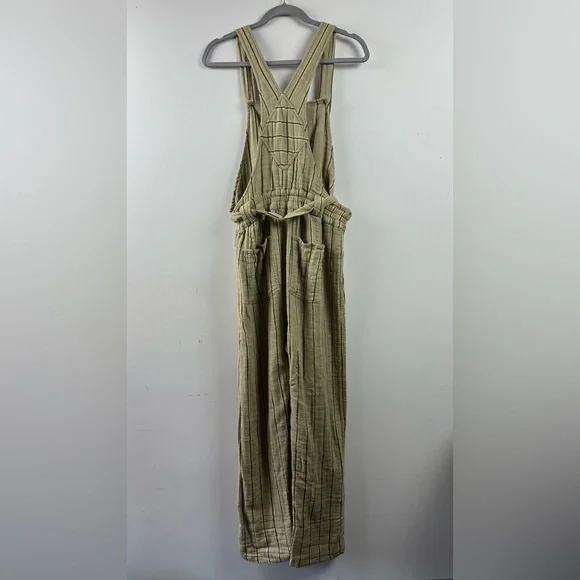 NWT Free People One Ballast Striped Belted Overall Jumpsuit Moss Large - Picture 3 of 15